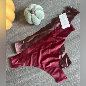 Adrienne Vittadini Burgundy and Brown Satin Set of 2 Thong Panties Size Large